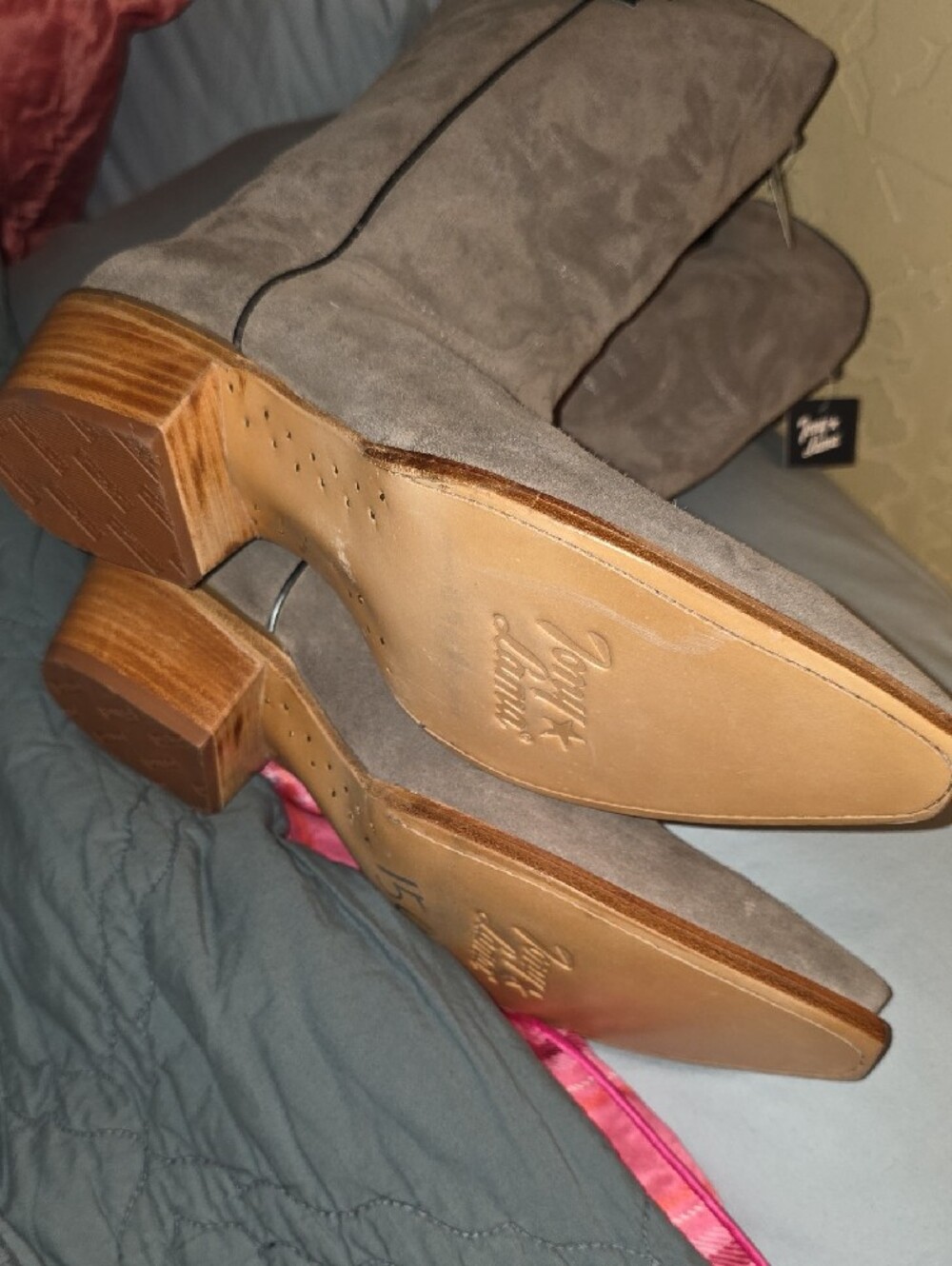 350- Tony Lama Ash Grey Liz Suede Western Knee-High Boots Dr4260 Size10B - Picture 9 of 14